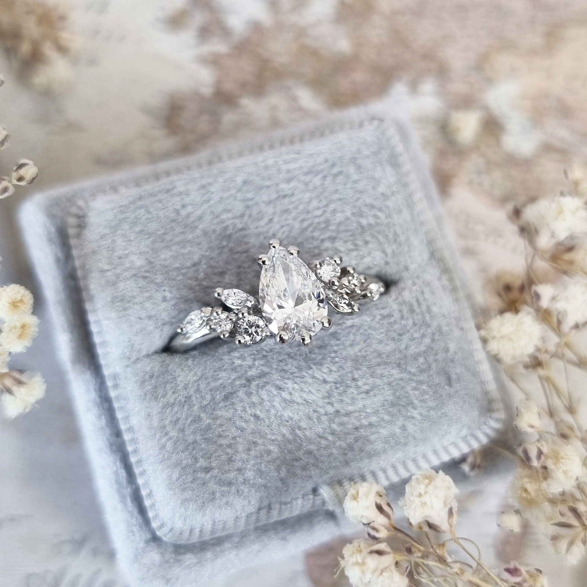 1 CT Pear Lab-Grown Diamond Cluster Engagement Ring 2