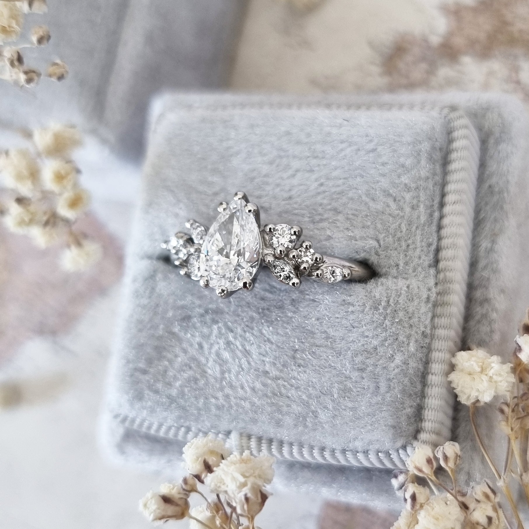 1 CT Pear Lab-Grown Diamond Cluster Engagement Ring 3