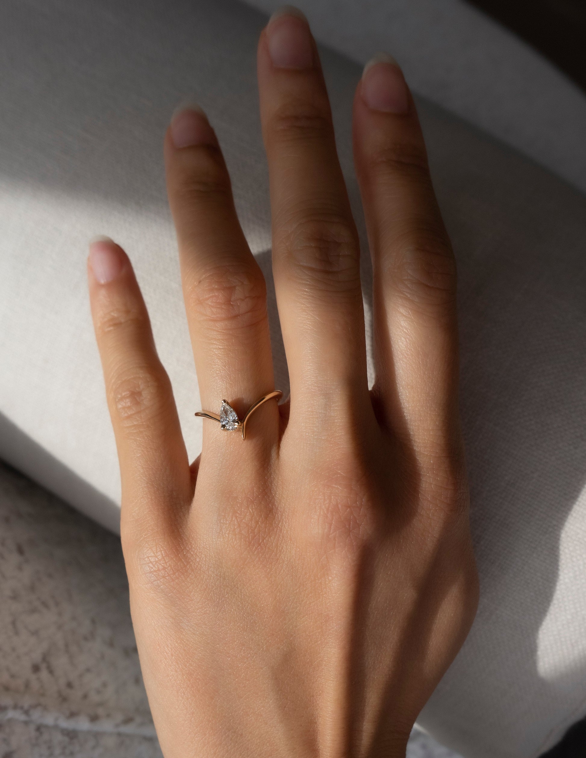 Solitaire Asymmetrical Band-Pear Lab Grown Diamond Engagement Ring