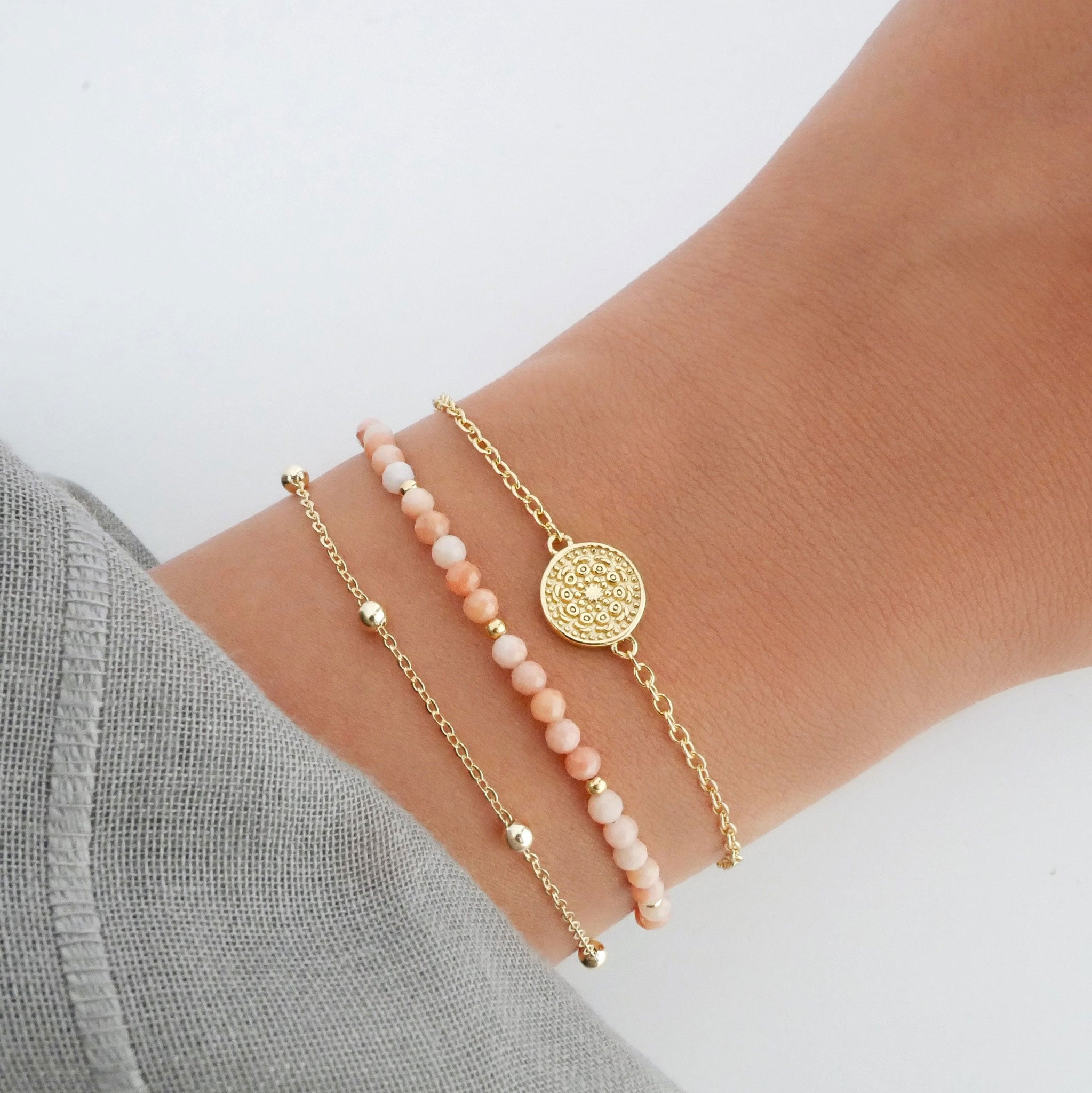 Golden Round Medallion Stackable Bracelet