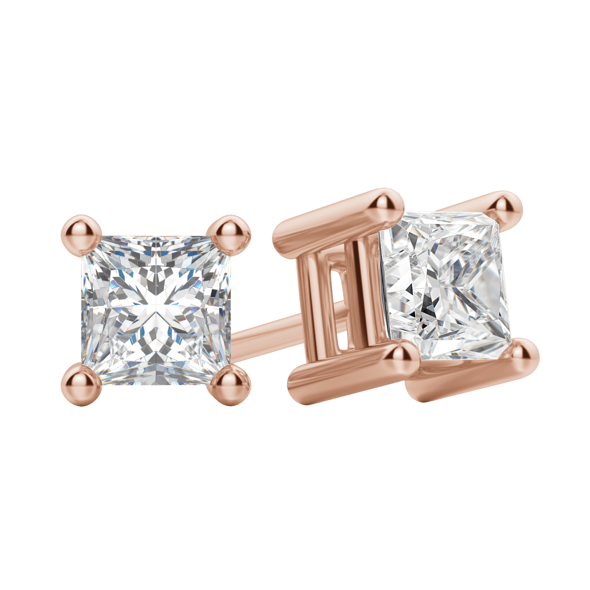 2.0 TCW Princess Cut Lab-Grown Diamond Stud Earrings in Gold