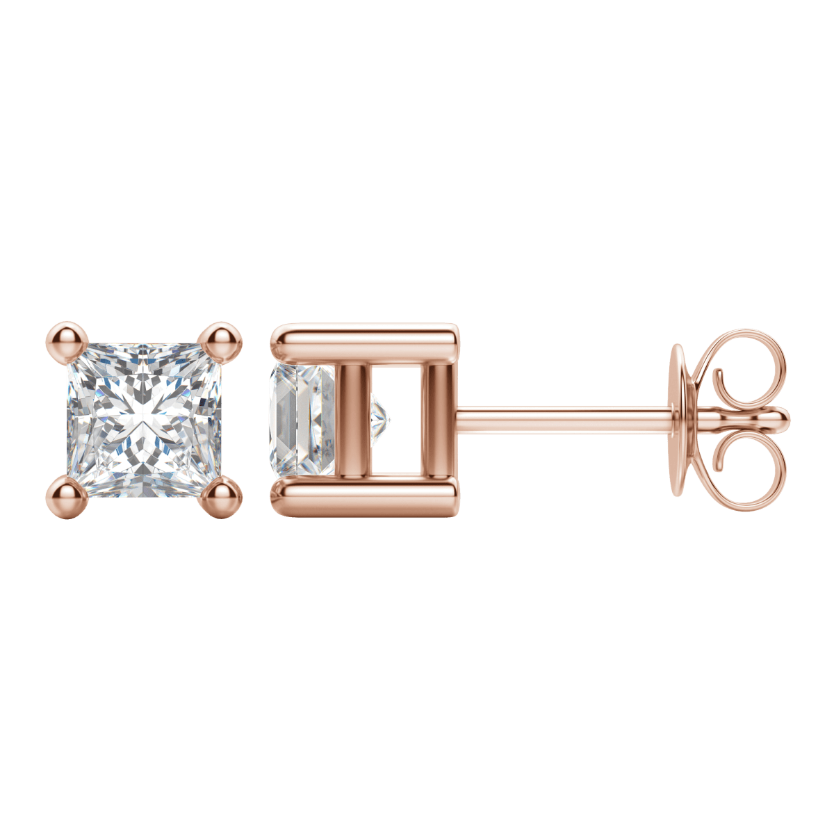 2.0 TCW Princess Cut Lab-Grown Diamond Stud Earrings in Gold