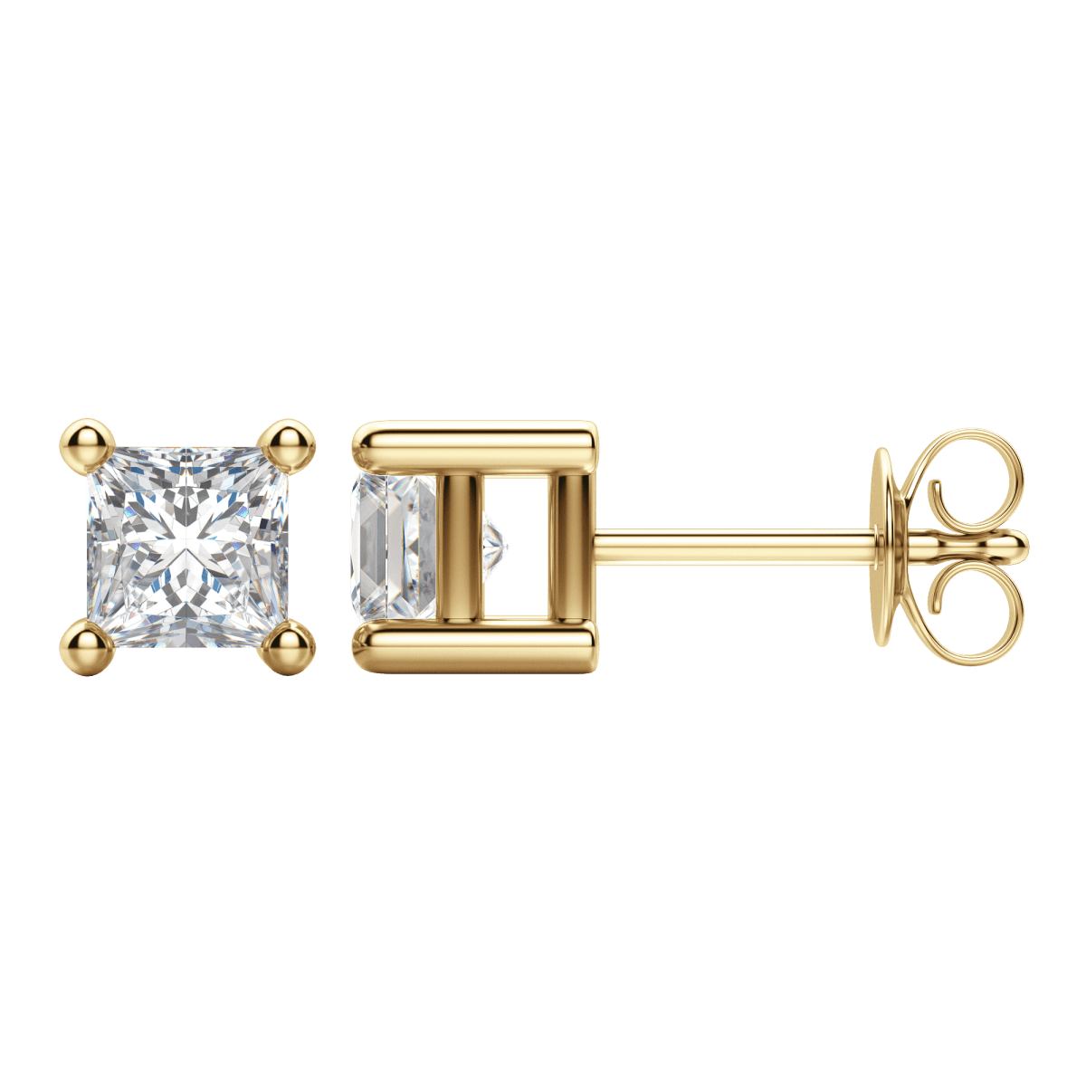 2.0 TCW Princess Cut Lab-Grown Diamond Stud Earrings in Gold