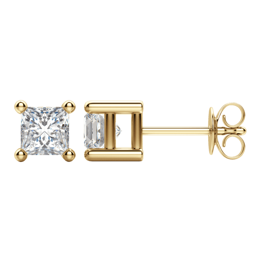 2.0 TCW Princess Cut Lab-Grown Diamond Stud Earrings in Gold