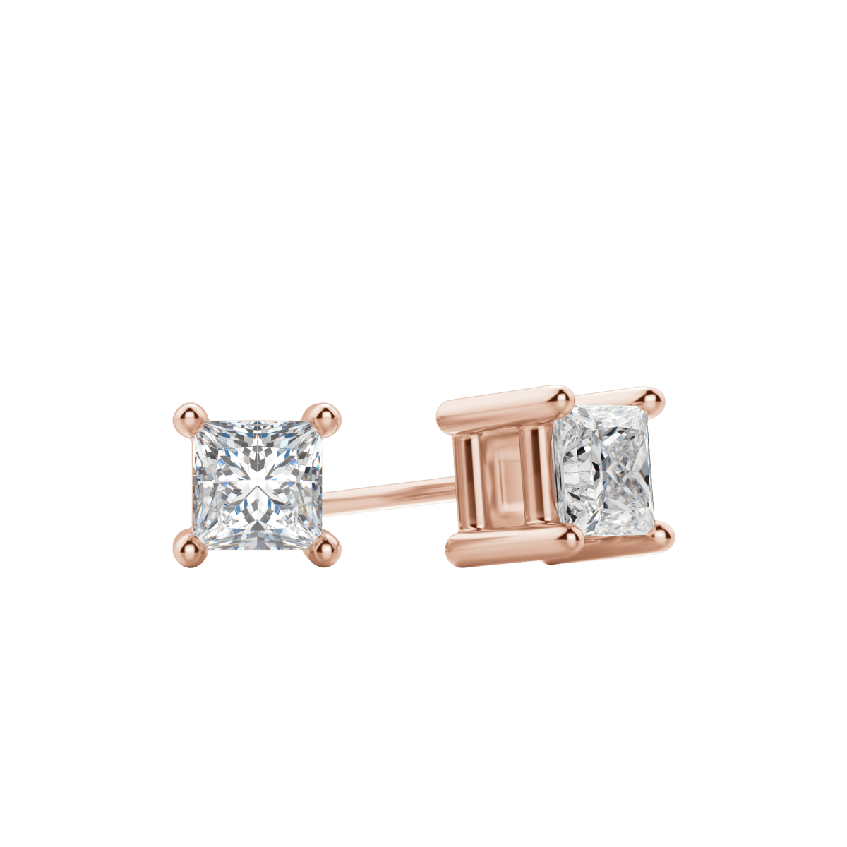 2.0 TCW Princess Cut Lab-Grown Diamond Stud Earrings in Gold