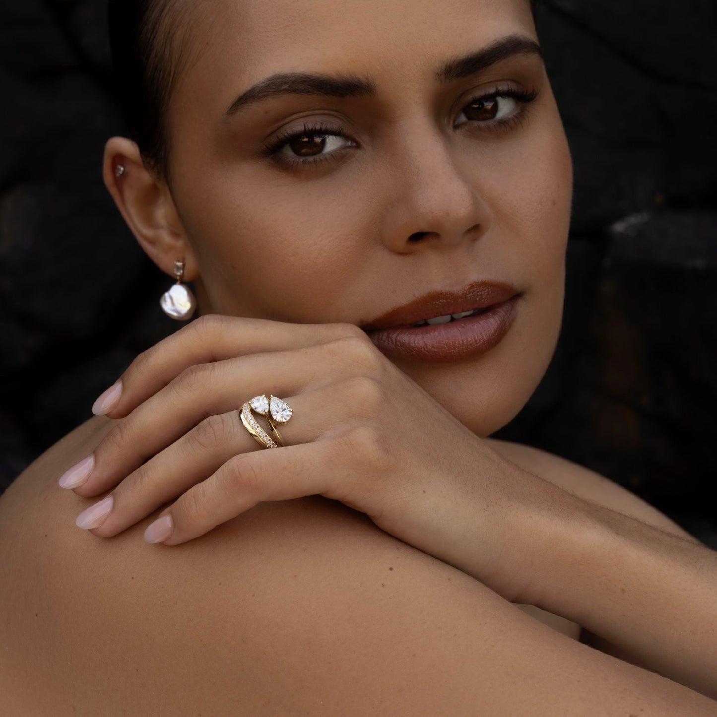 Toi Et Moi Curved-Pear & Pear Lab Grown Diamond Engagement Ring