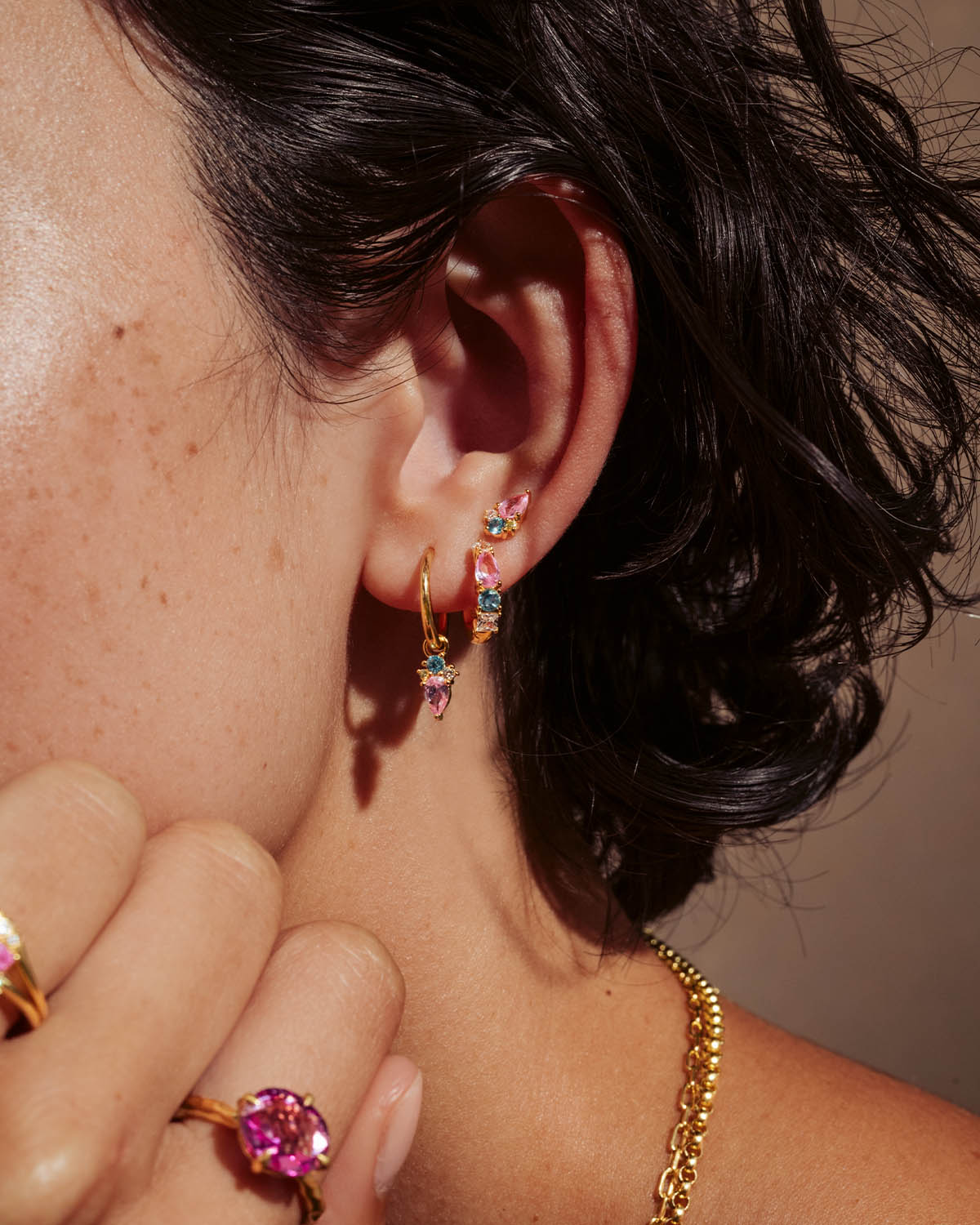 0.50 TCW Ruby,Topaz Mix Lab Made Diamond Hoops 4