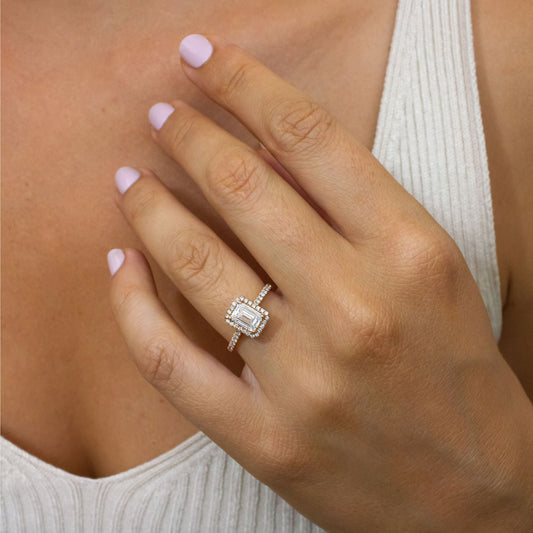 Halo & Pave-Emerald Lab Grown Diamond Engagement Ring