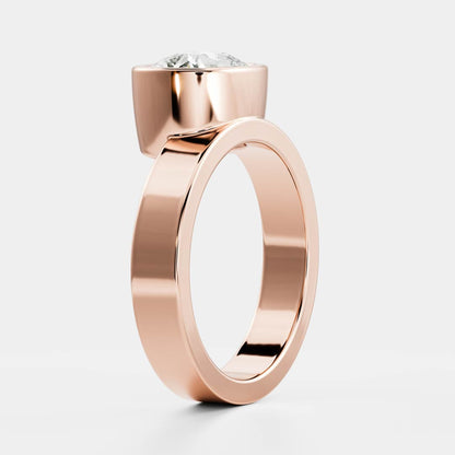East West Solitaire Bezel Cigar Band- 2.6 CT Elongated Cushion Moissanite Engagement Ring