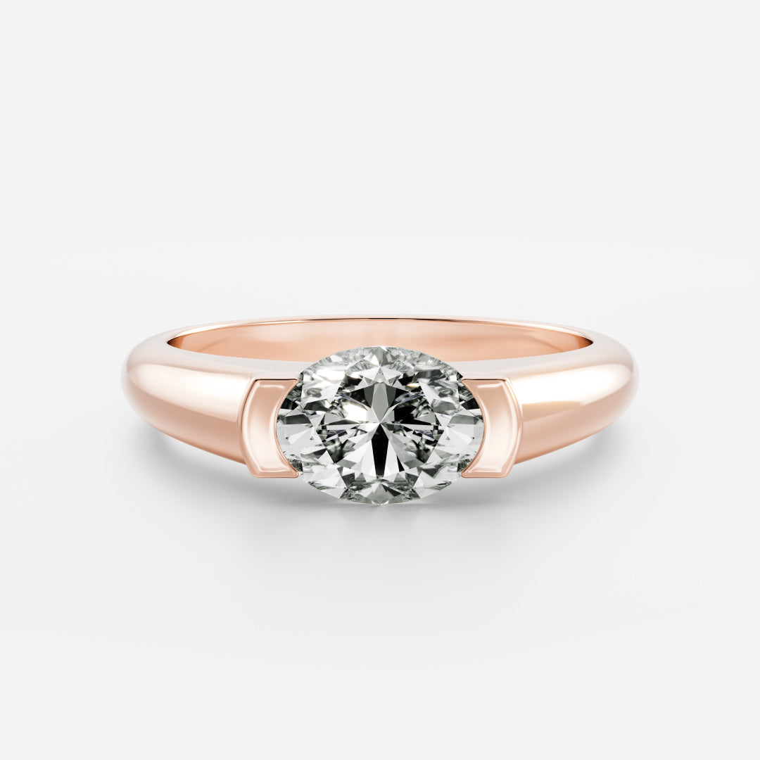 East West Solitaire Half Bezel- 2.1 CT Oval Moissanite Engagement Ring