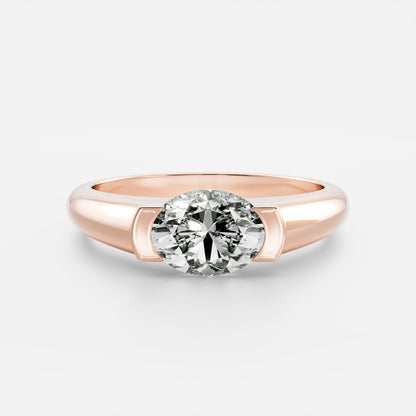 East West Solitaire Half Bezel- 2.1 CT Oval Moissanite Engagement Ring