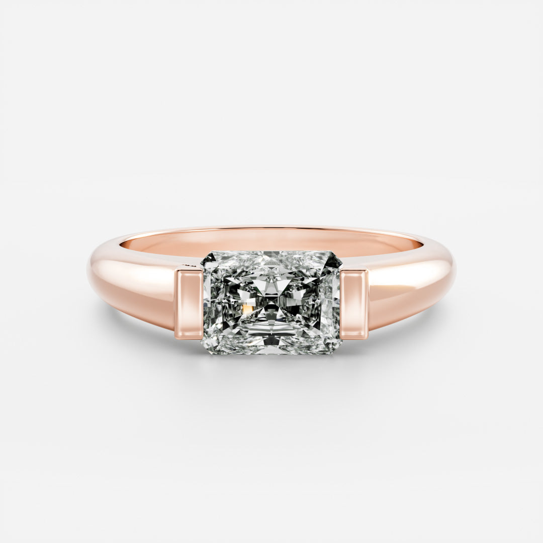 East West Solitaire Half Bezel- 2.4 CT Radiant Moissanite Engagement Ring
