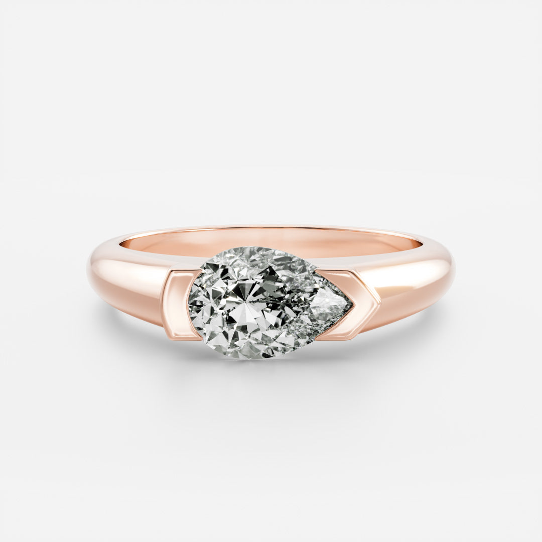 East West Solitaire Half Bezel- 1.9 CT Pear Moissanite Engagement Ring