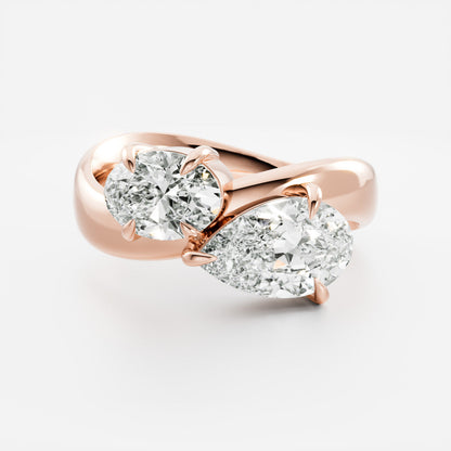 East West Toi Et Moi Curved Band- 1.33 CT Pear & 1.3 CT Oval Moissanite Engagement Ring