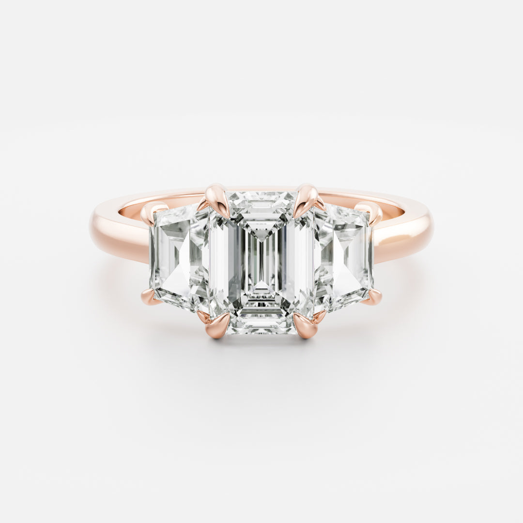 Three Stone Cathedral-Emerald Lab Grown Diamond Engagement Ring