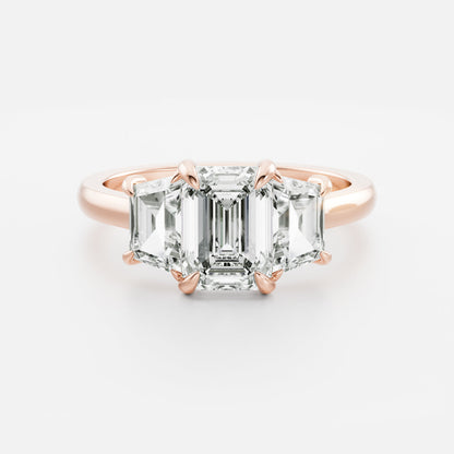 Three Stone Cathedral-Emerald Lab Grown Diamond Engagement Ring