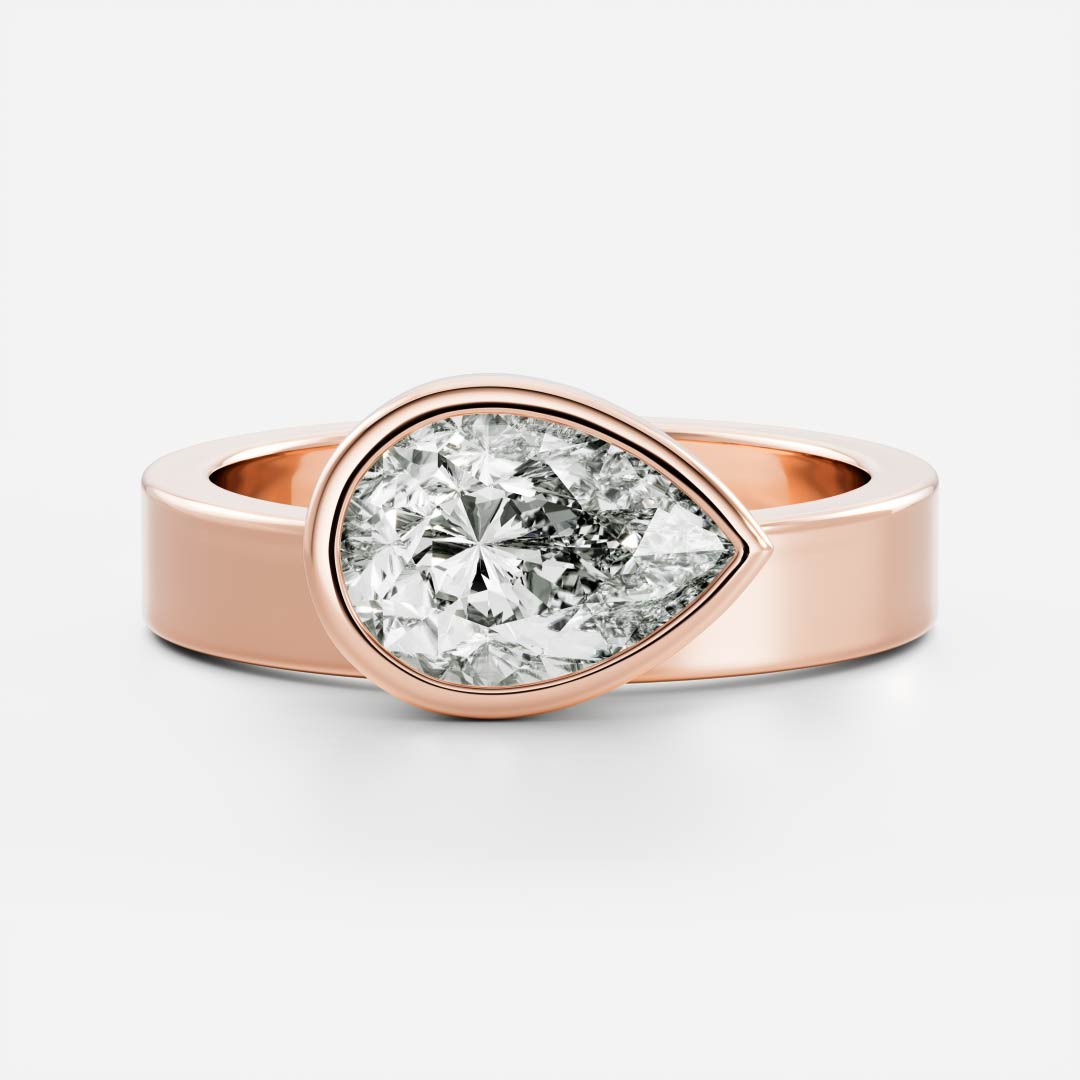 East West Solitaire Bezel Cigar Band- 1.9 CT Pear Moissanite Engagement Ring