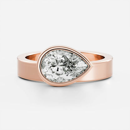 East West Solitaire Bezel Cigar Band- 1.9 CT Pear Moissanite Engagement Ring