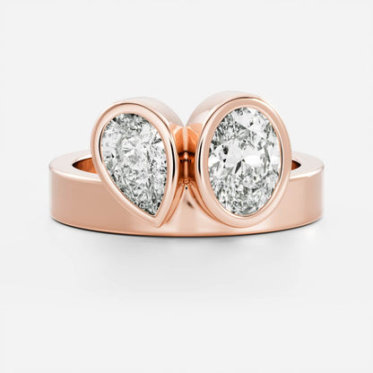 Toi Et Moi Bezel Cigar Band- 1.33 CT Pear & 1.5 CT Oval Moissanite Engagement Ring