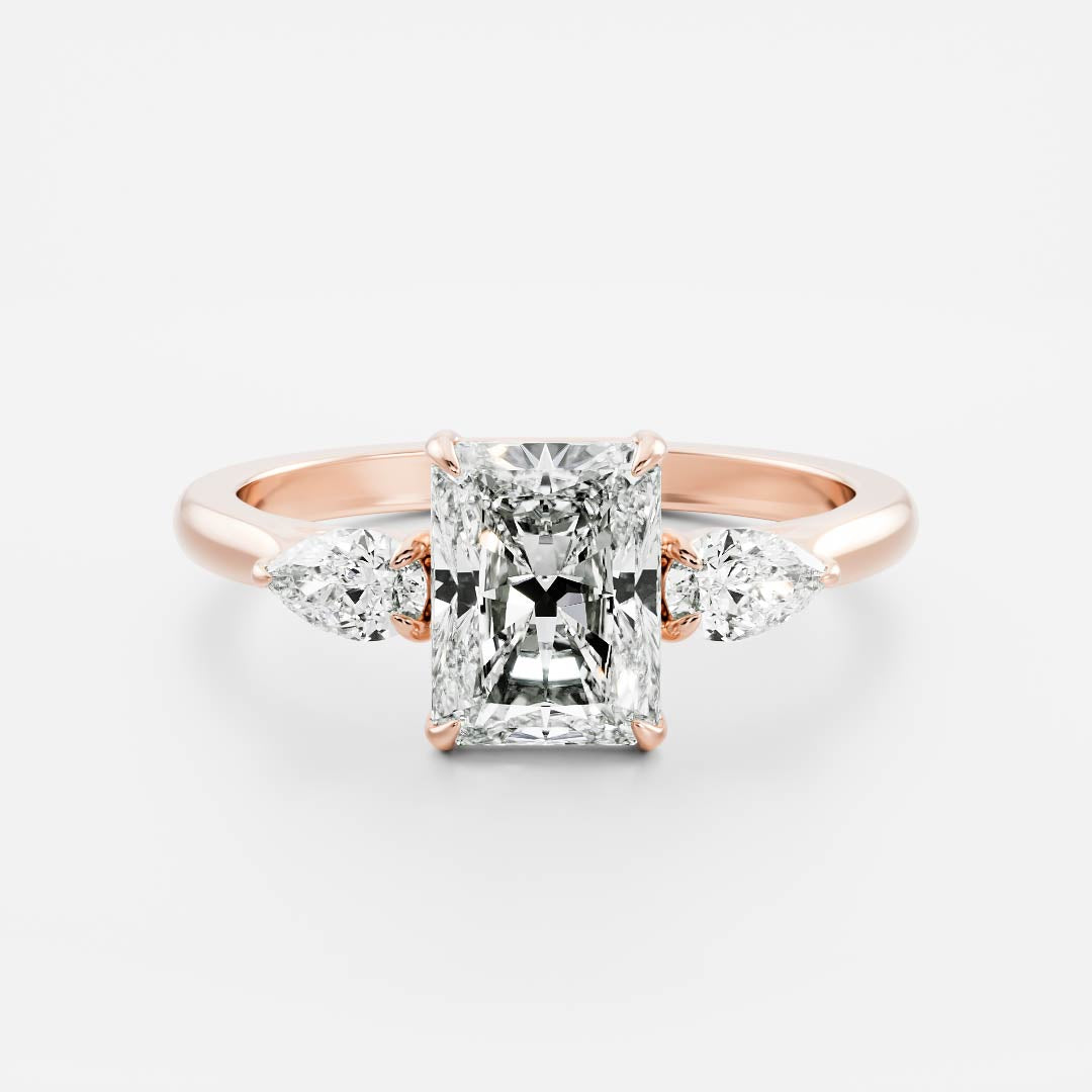 Three Stones & Cathedral-Radiant Lab Grown Diamond Engagement Ring