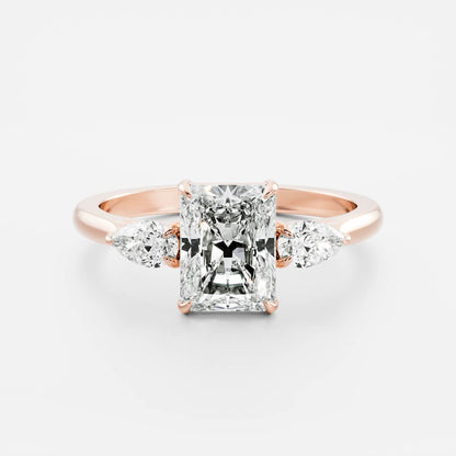Three Stones & Cathedral-Radiant Lab Grown Diamond Engagement Ring