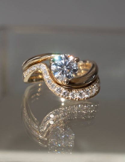 Solitaire Rapture & Pave Band- Oval Lab Grown Diamond Bridal Set