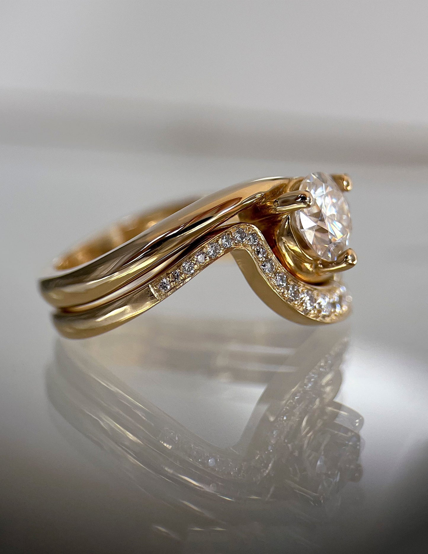 Solitaire Rapture & Pave Band- Oval Lab Grown Diamond Bridal Set