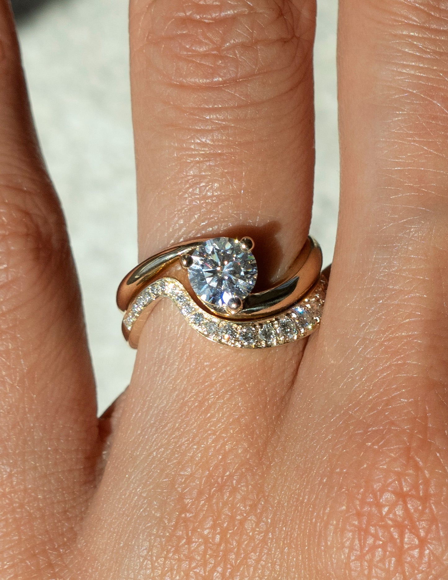 Solitaire Rapture & Pave Band- Oval Lab Grown Diamond Bridal Set