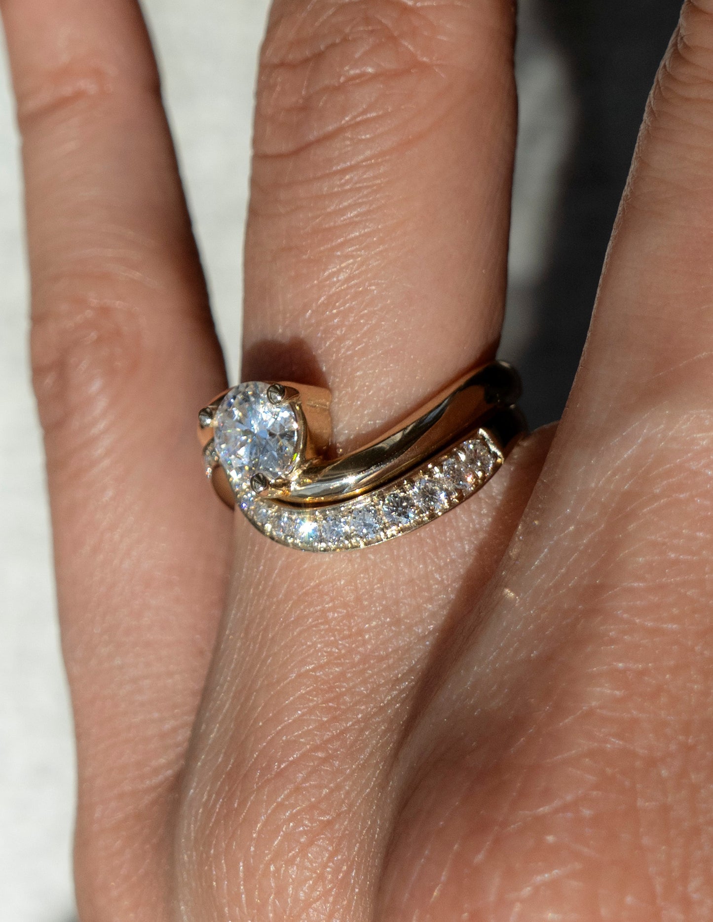 Solitaire Rapture & Pave Band- Oval Lab Grown Diamond Bridal Set