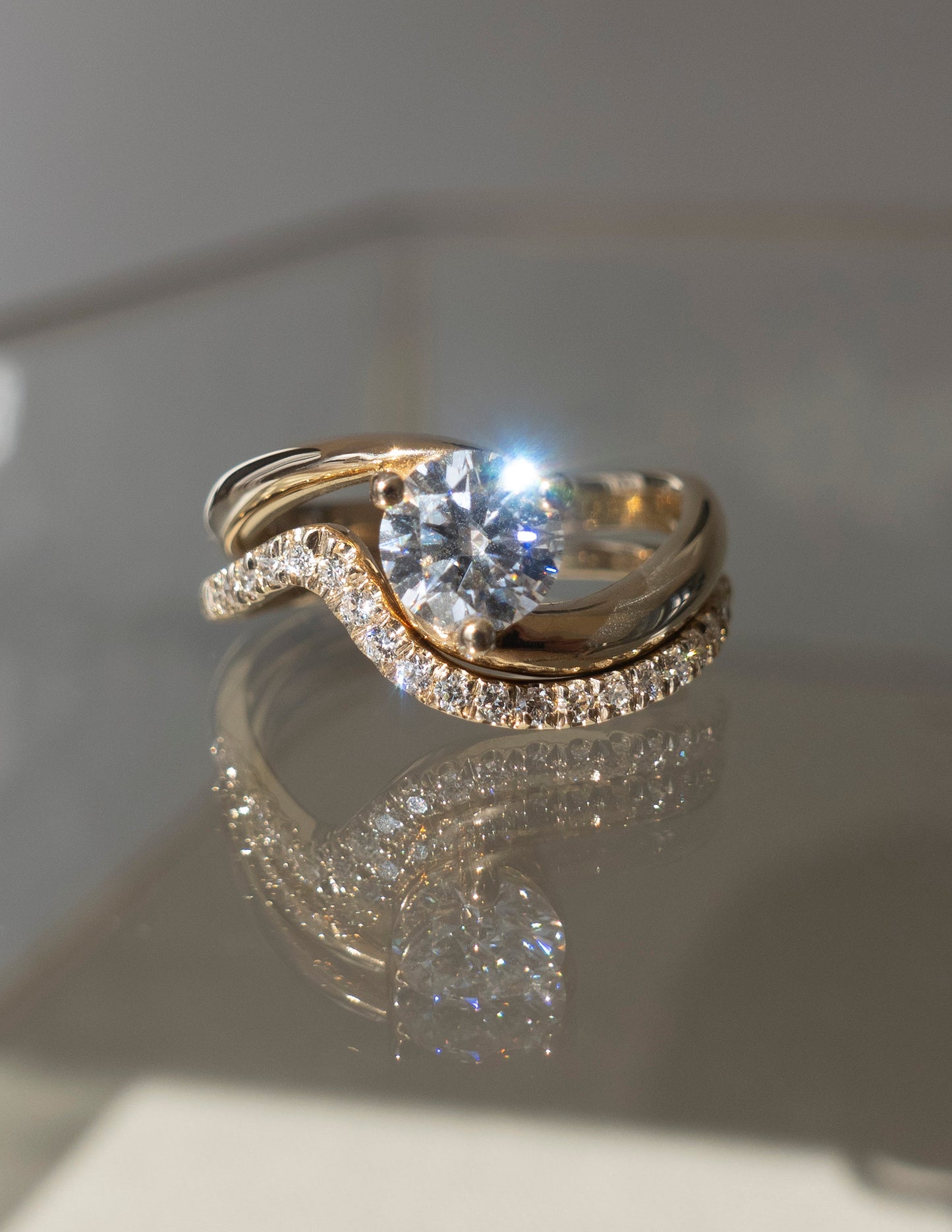 Solitaire Rapture & Pave Band- Oval Lab Grown Diamond Bridal Set