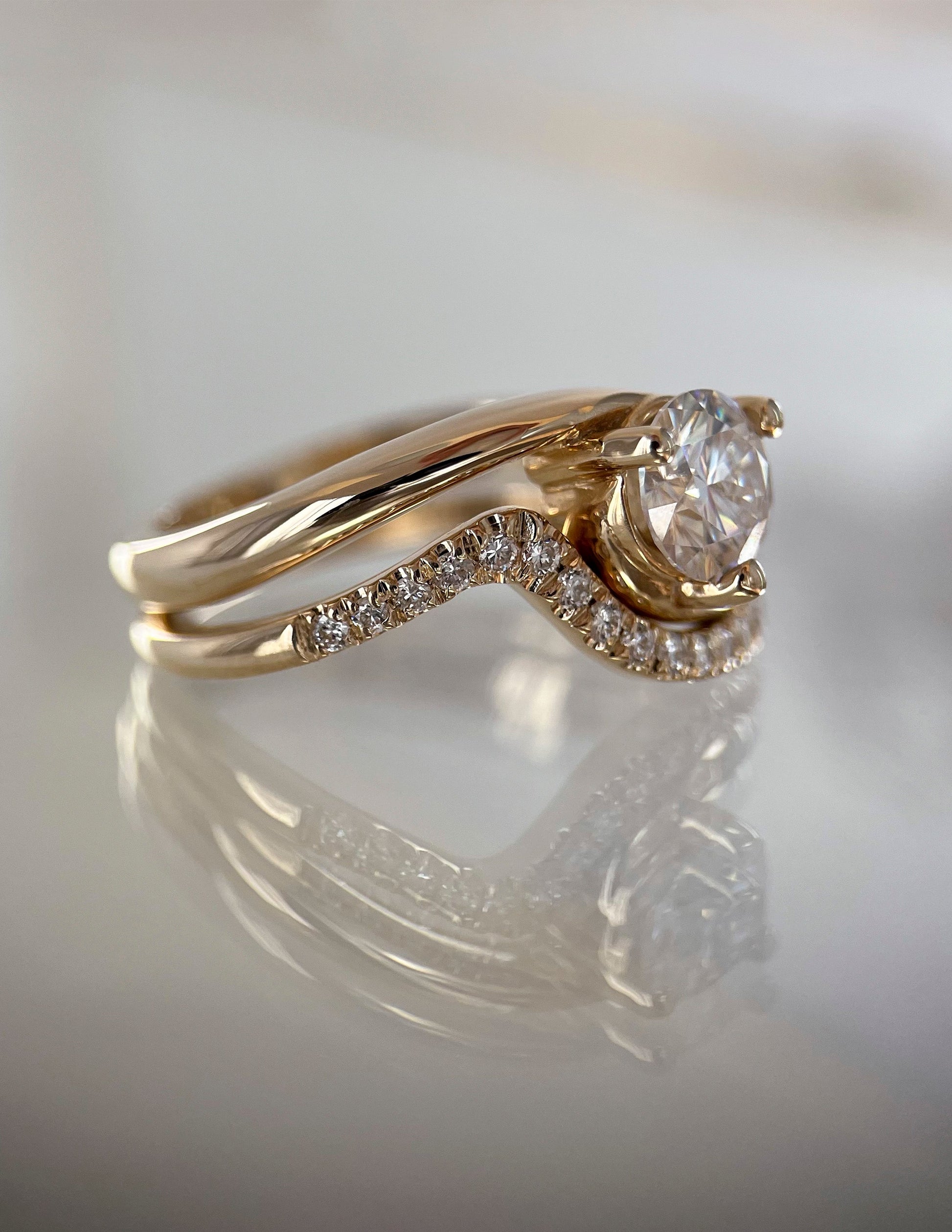 Solitaire Rapture & Pave Band- Oval Lab Grown Diamond Bridal Set