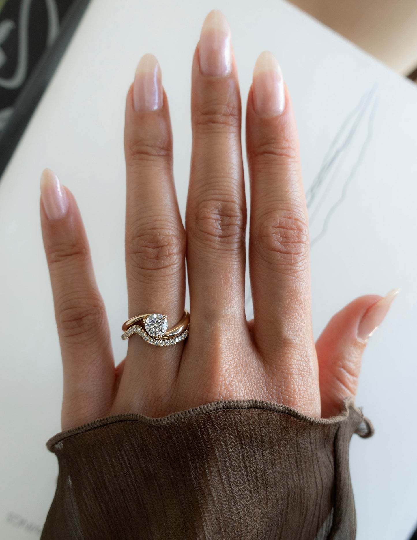 Solitaire Rapture & Pave Band- Oval Lab Grown Diamond Bridal Set
