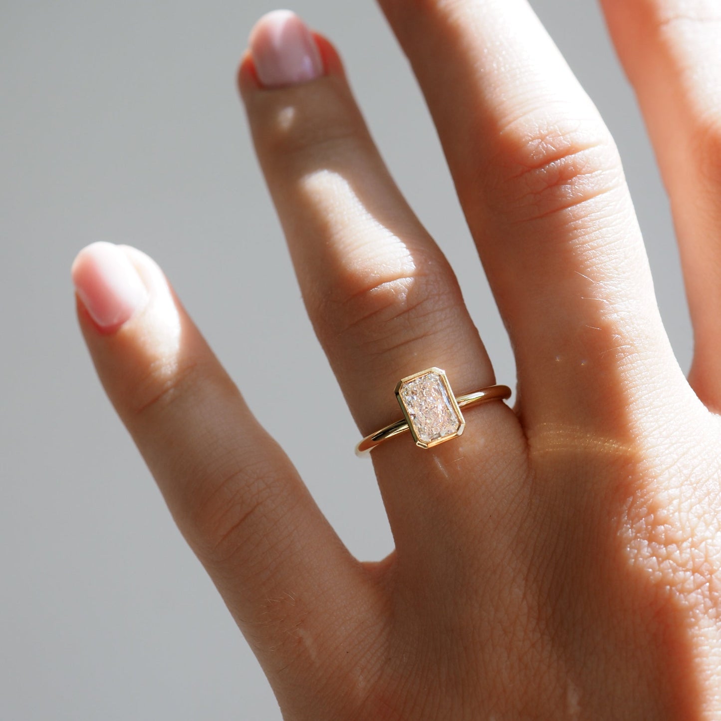 Solitaire Bezel-Radiant Lab Grown Diamond Engagement Ring