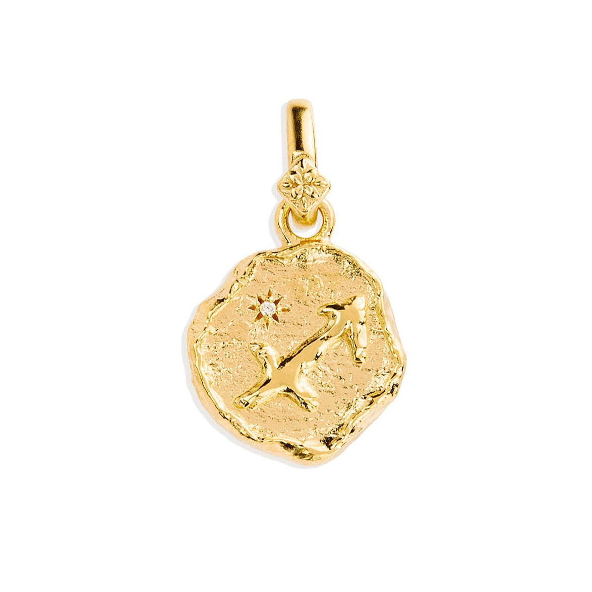 Golden Aries Zodiac Pendant with 0.02 TCW Round Lab Grown Diamond