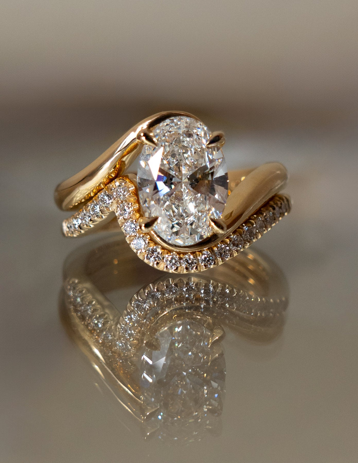 Solitaire Rapture & Pave Band- 2.5 CT Oval Lab Grown Diamond Bridal Set