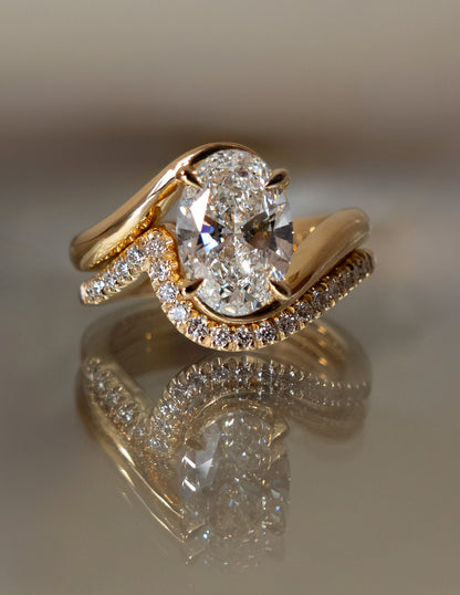 Solitaire Rapture & Pave Band- 2.5 CT Oval Lab Grown Diamond Bridal Set