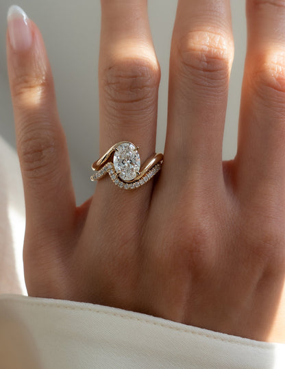 Solitaire Rapture & Pave Band- 2.5 CT Oval Lab Grown Diamond Bridal Set