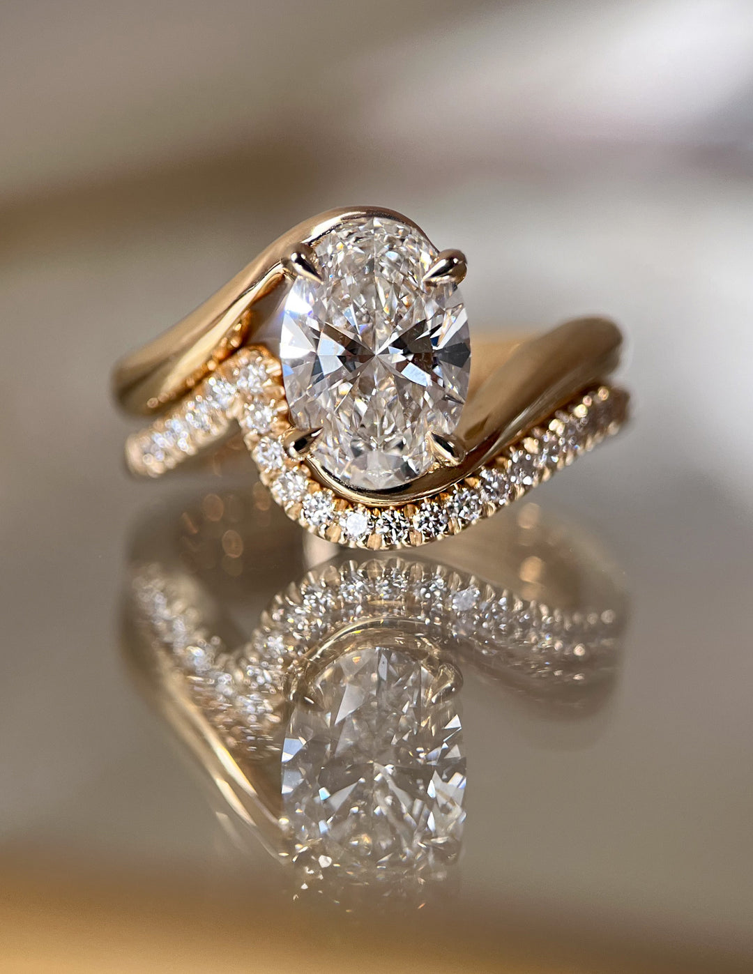 Solitaire Rapture & Pave Band- 2.5 CT Oval Lab Grown Diamond Bridal Set