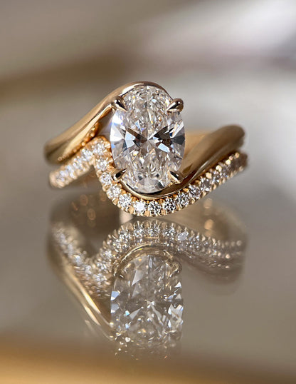 Solitaire Rapture & Pave Band- 2.5 CT Oval Lab Grown Diamond Bridal Set
