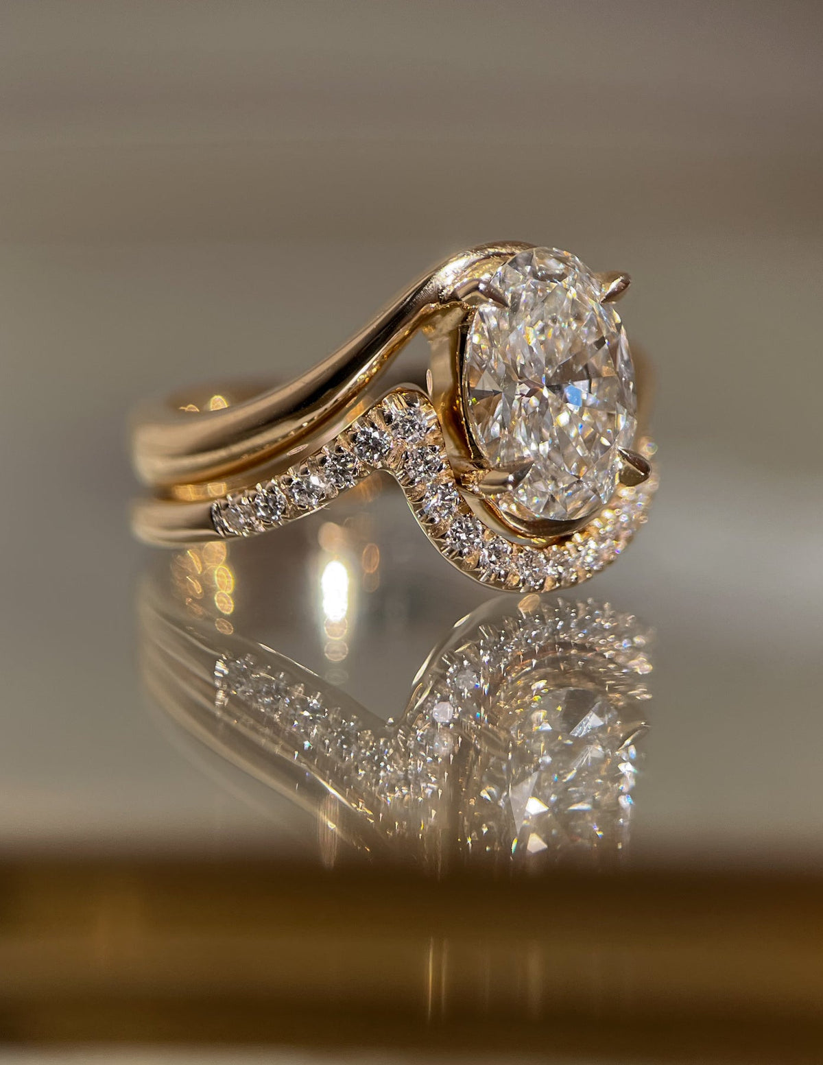 Solitaire Rapture & Pave Band- 2.5 CT Oval Lab Grown Diamond Bridal Set