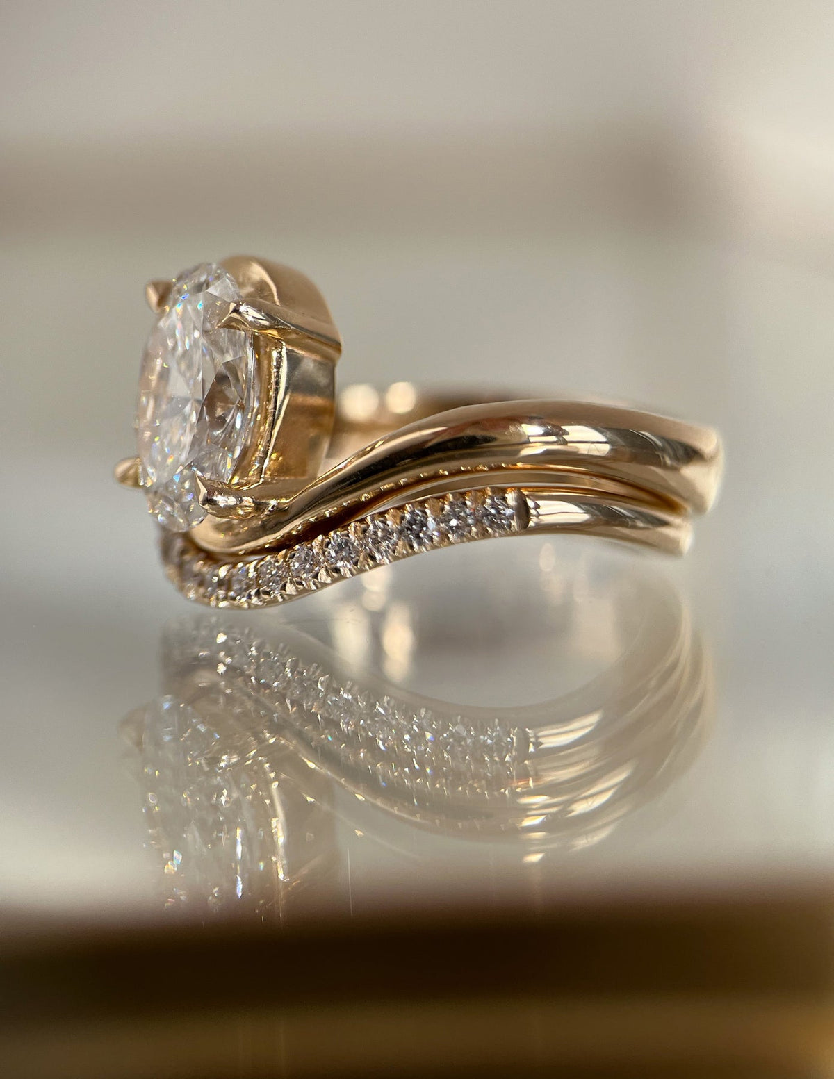 Solitaire Rapture & Pave Band- 2.5 CT Oval Lab Grown Diamond Bridal Set