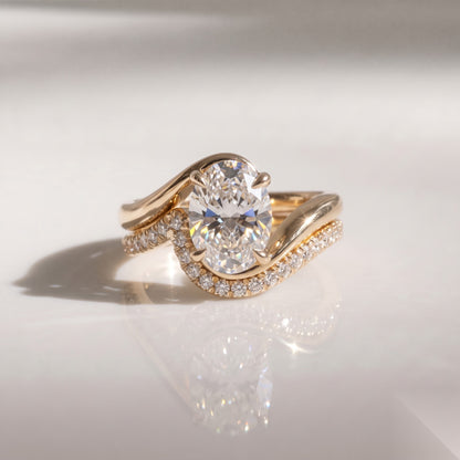 Solitaire Rapture & Pave Band- 2.5 CT Oval Lab Grown Diamond Bridal Set