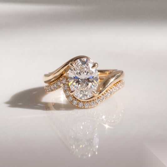 Solitaire Rapture & Pave Band- 2.5 CT Oval Lab Grown Diamond Bridal Set