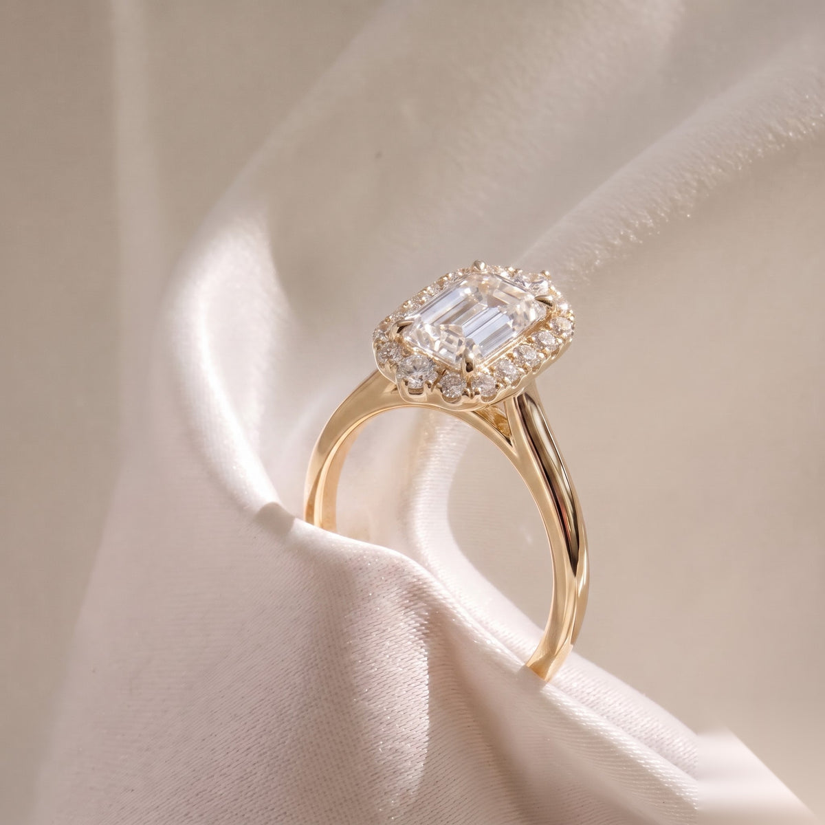 Halo-Emerald Lab Grown Diamond Engagement Ring