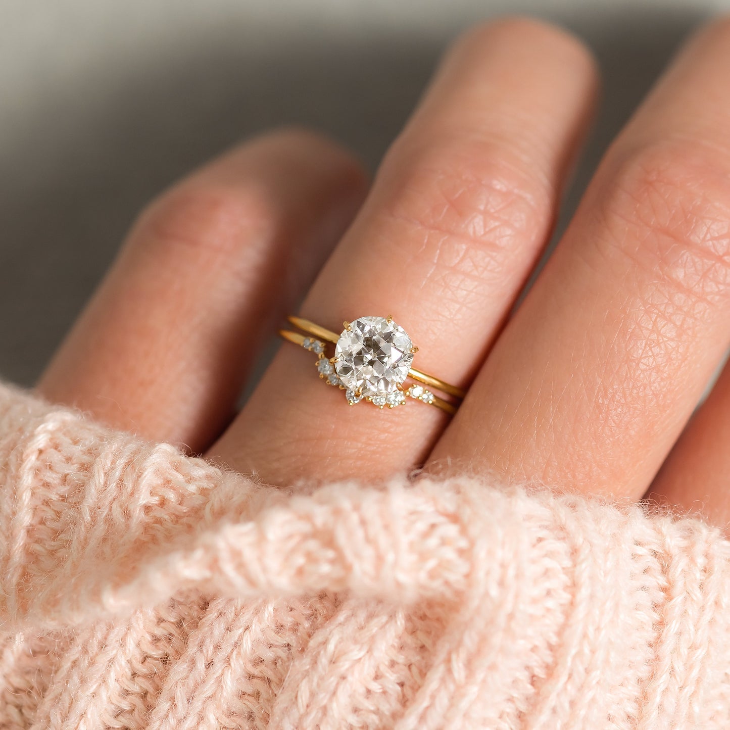 Solitaire with Hidden Stones-Round Lab Grown Diamond Engagement Ring
