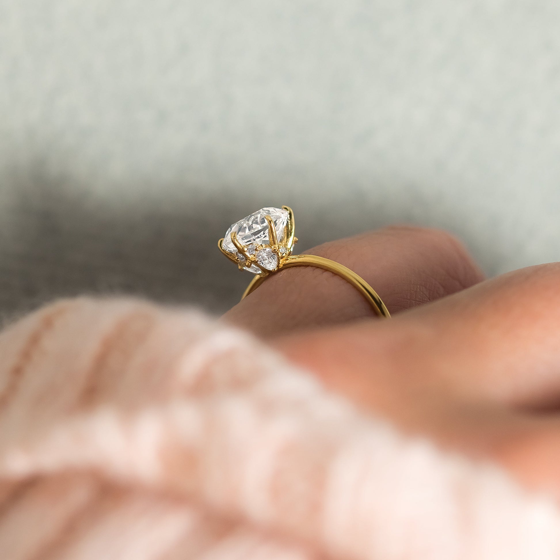 Solitaire with Hidden Stones-Round Lab Grown Diamond Engagement Ring