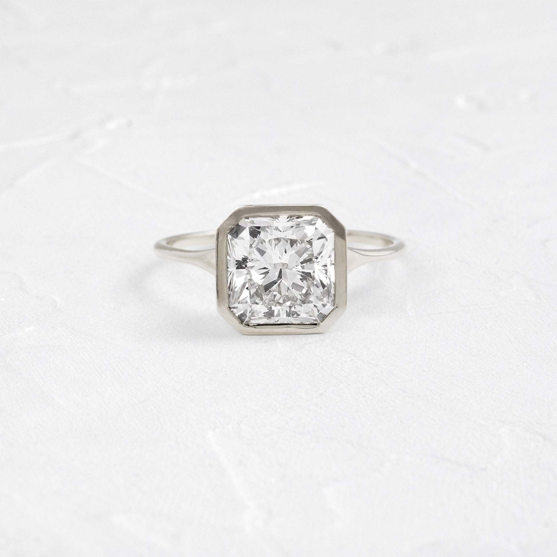 Solitaire Bezel-Square Radiant Lab Grown Diamond Engagement Ring
