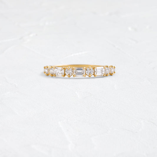 Half Eternity- 0.50 CT Emerald & Round Lab Grown Diamond Wedding Band