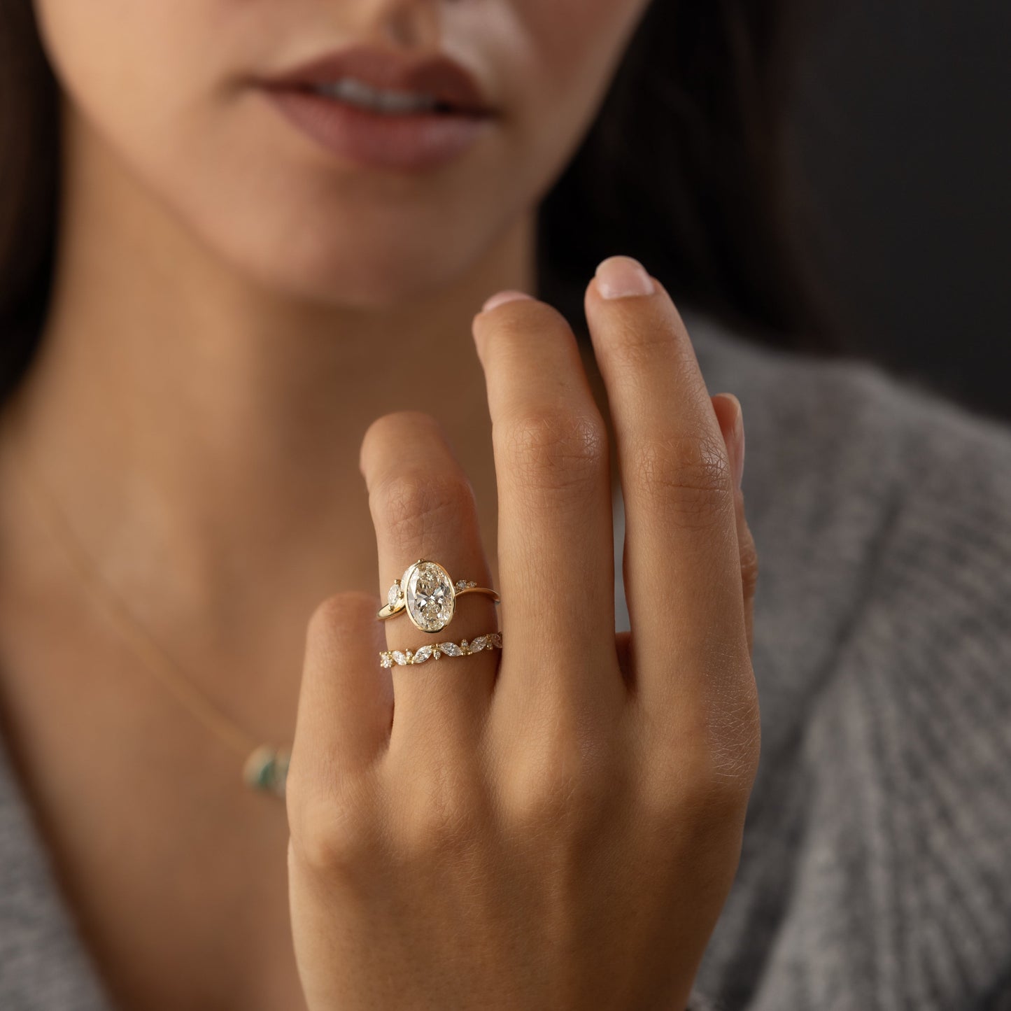 Bezel Dainty Style-Oval Lab Grown Diamond Engagement Ring