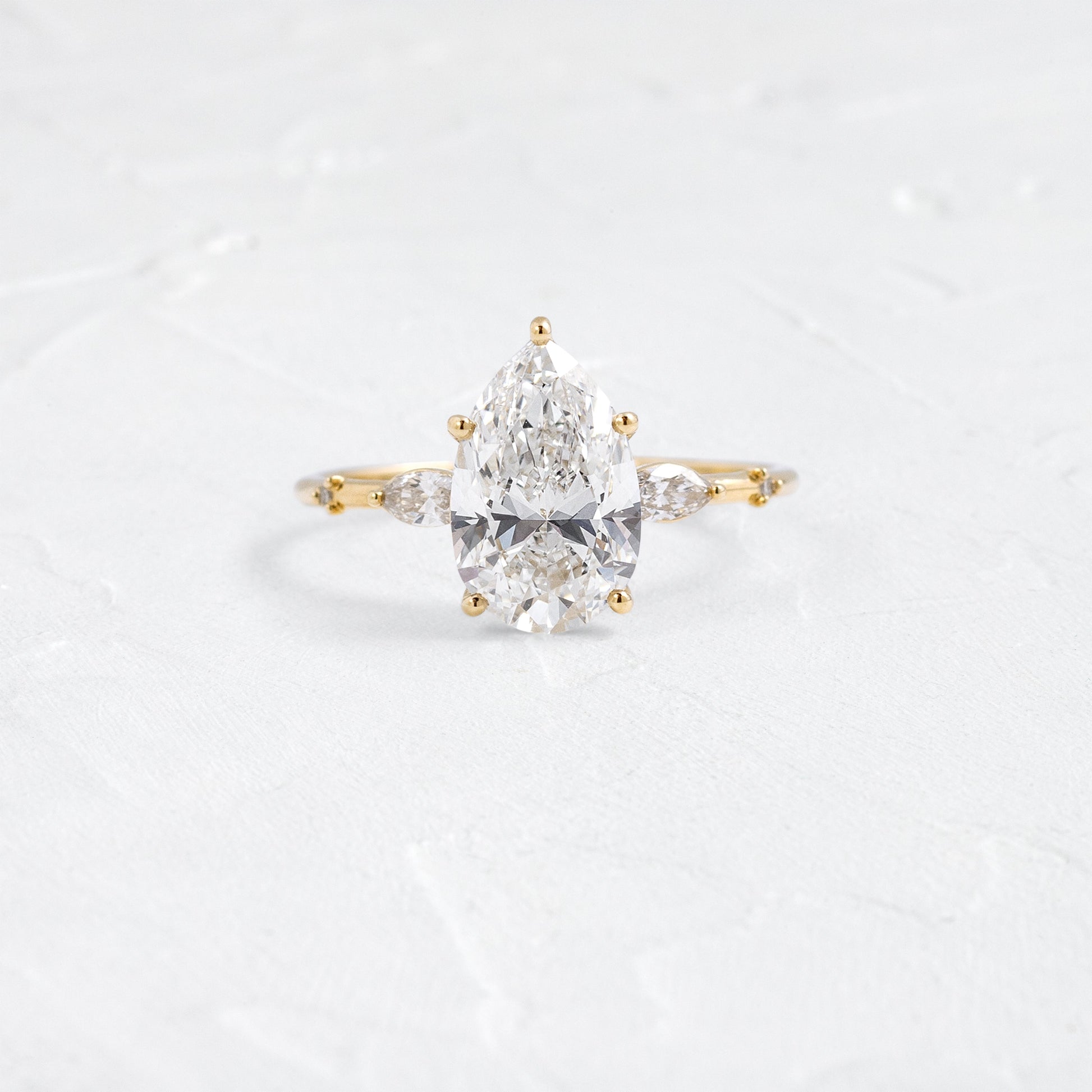 Three Stone Dainty Pave-Pear Lab Grown Diamond Engagement Ring